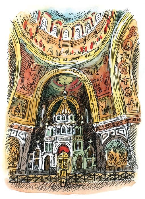 центральная часть храма Христа Спасителя с алтарем в виде шатра, свернутого в круговой восьмигранник