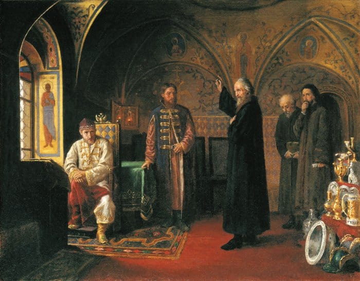Митрополит Филипп обличает Ивана  Грозного.  Я. П. Турлыгин (1857-1909)