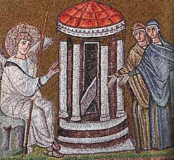 Благовещение. Рельеф саркофага из церкви Сан-Франческо в Равенне, II–III вв.
