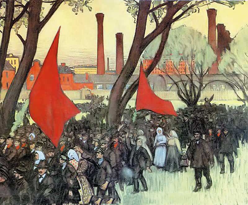 Первомайская демонстрация у Путиловского завода. Борис Кустодиев. 1906