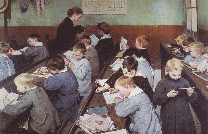 Henry Jules Jean Geoffroy. En classe, le travail des petits. French, 1853 - 1924