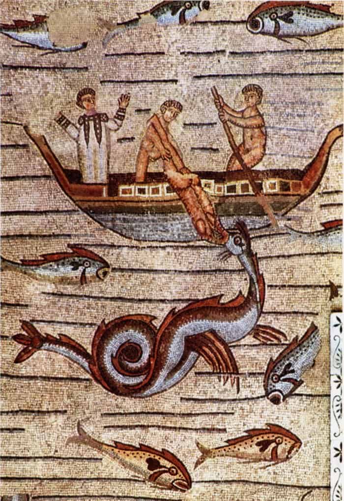 Aquileia - Basilica - Mosaico con Giona ingoiato da mostro marino