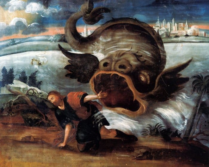 Иона во чреве кита. Дерево, масло. Тобольск, XVIII век