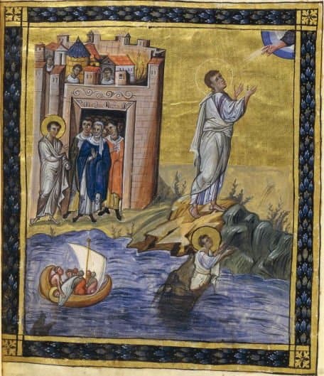 Jonas jeté à la mer, Jonas craché par le monstre, Jonas et Dieu, prédication à Ninive. Paris psalter, folio 431v
