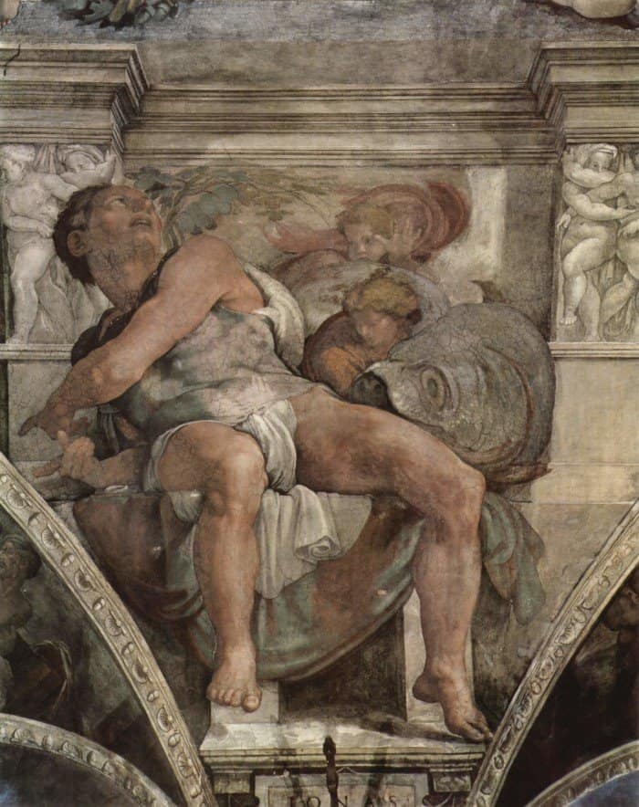 Микеланджело Буонаротти. Пророк Иона. Фреска плафона Сикстинской капеллы.