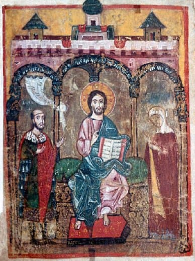 Михаил Ярославич и его мать Оксана предстоят перед Христом на тверской миниатюре начала XIV века