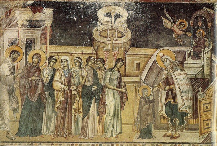 Введение во храм. Фреска. Византия. XIV в. Греция. Афон, монастырь Хиландар