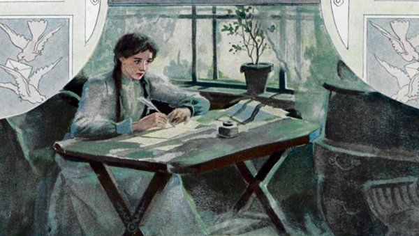 Татьяна пишет письмо Онегину. Иллюстрации Е. П. Самокиш-Судковской (1908), www.poetry-classic.ru