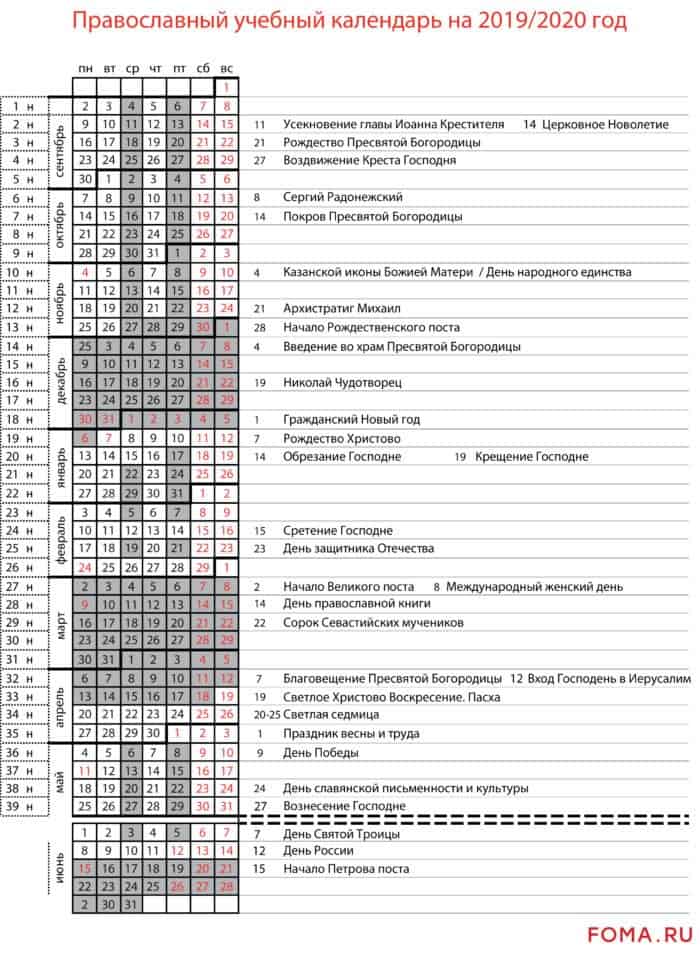 Православный календарь в помощь учителю 2019/2020