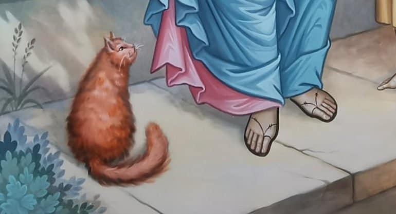 Рыжий кот стал одним из героев фрески, где Христос благословляет детей