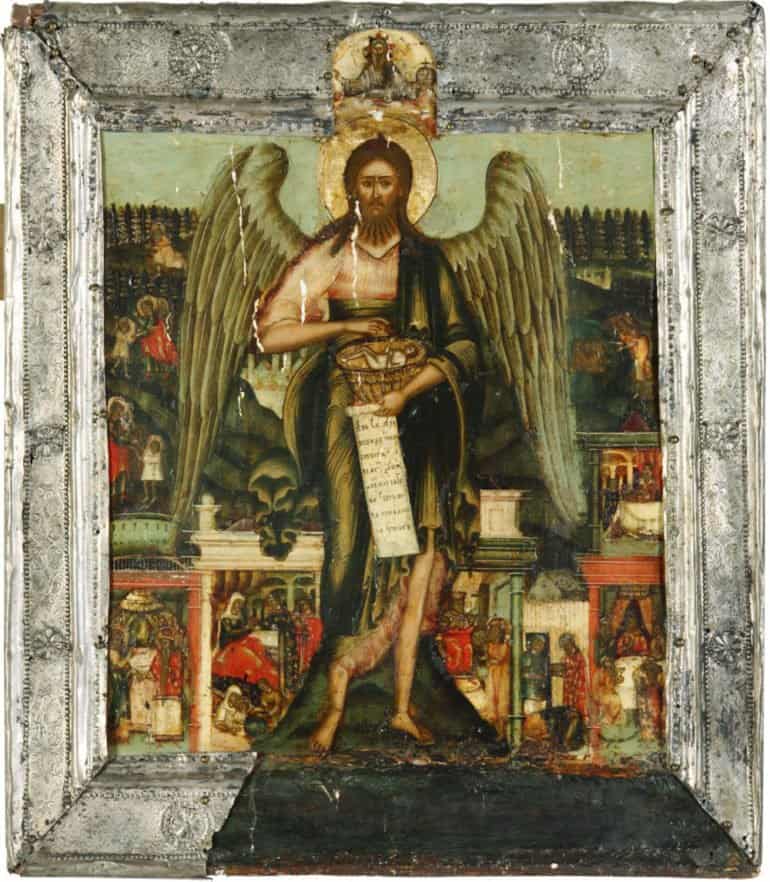 Почему на иконе Иоанн Предтеча изображен с двумя головами?