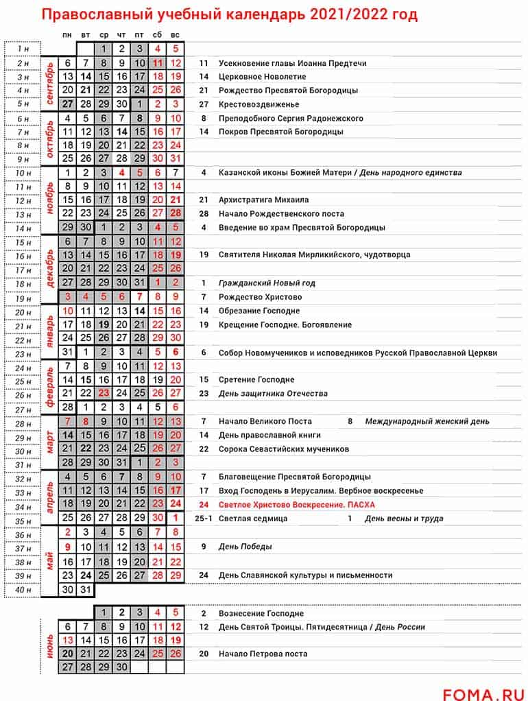 Православный календарь в помощь учителю 2021/2022
