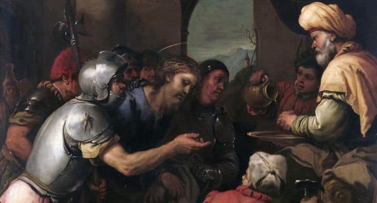Зачем Пилат умывал руки, когда к нему привели Христа?