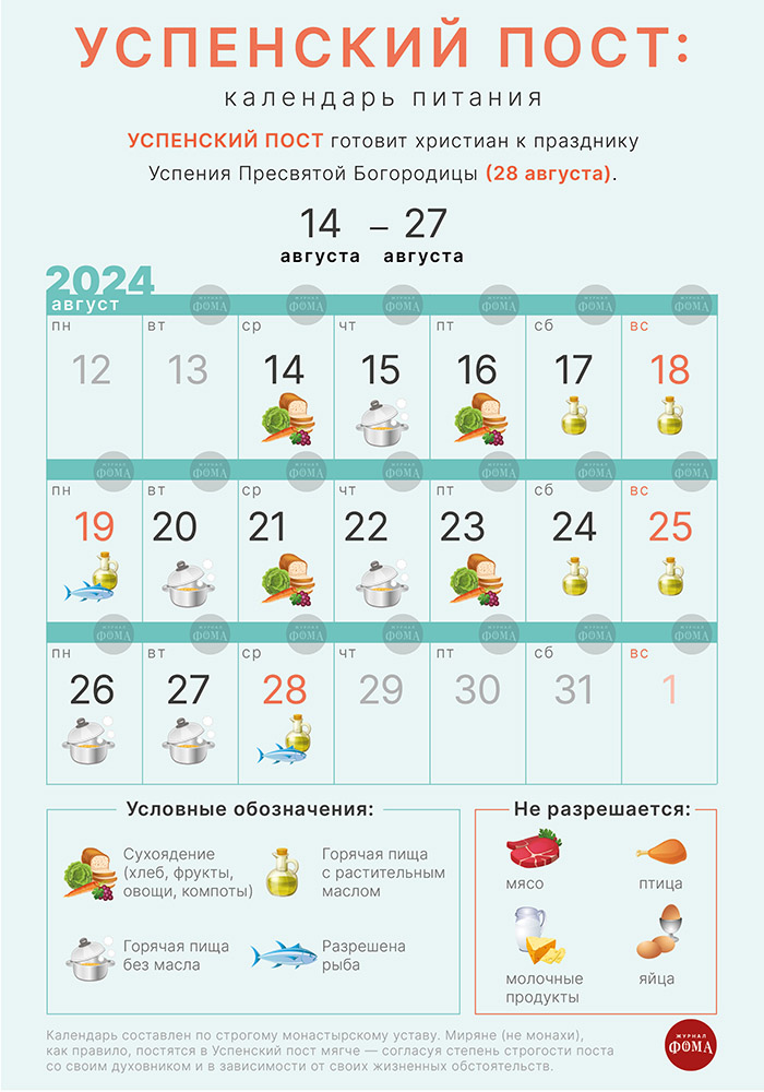 Календарь Успенского поста 2024