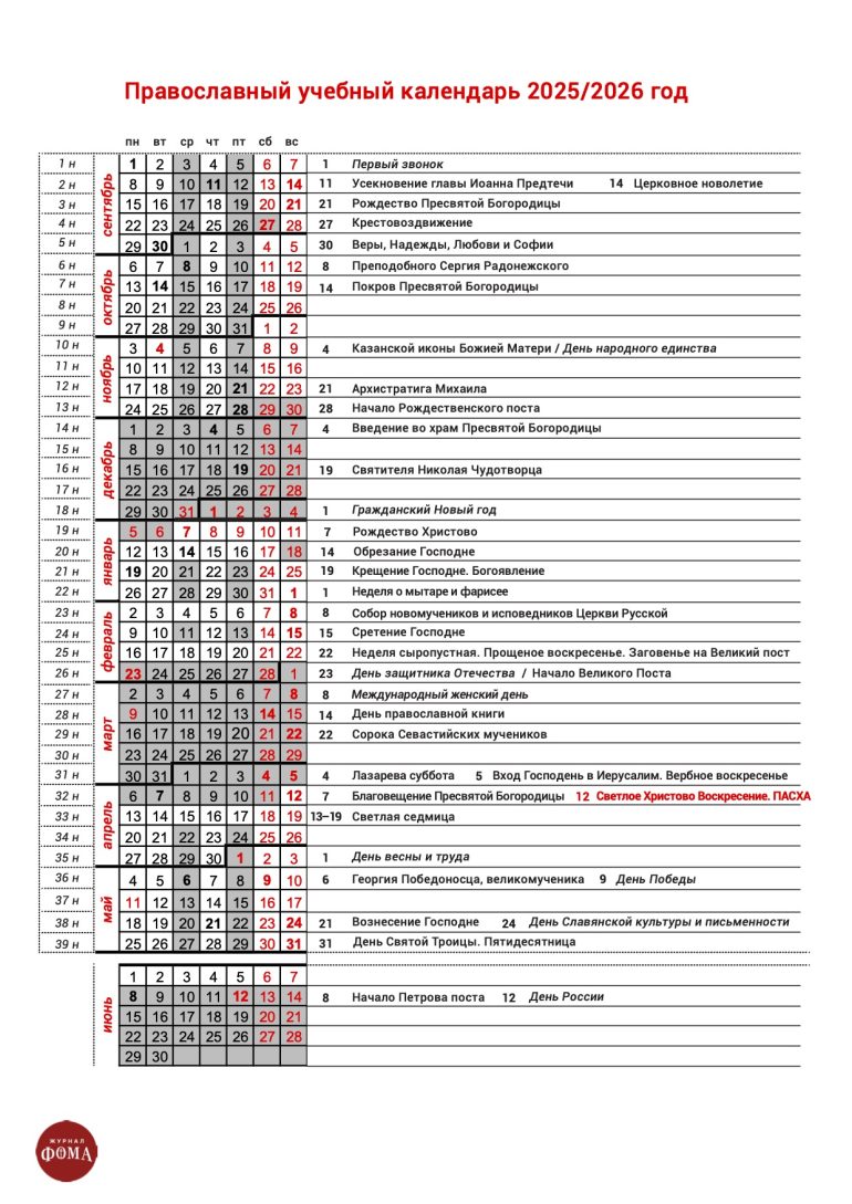 Православный календарь в помощь учителю 2025/2026