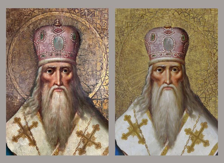 Для столичного храма отреставрировали редкую икону, расстрелянную богоборцами из дробовика